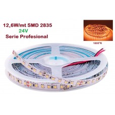 Tira LED Flexible 24V 12,6W/mt 120 Led/mt SMD 2835 IP20 1600ºK Serie Profesional, Venta por metros